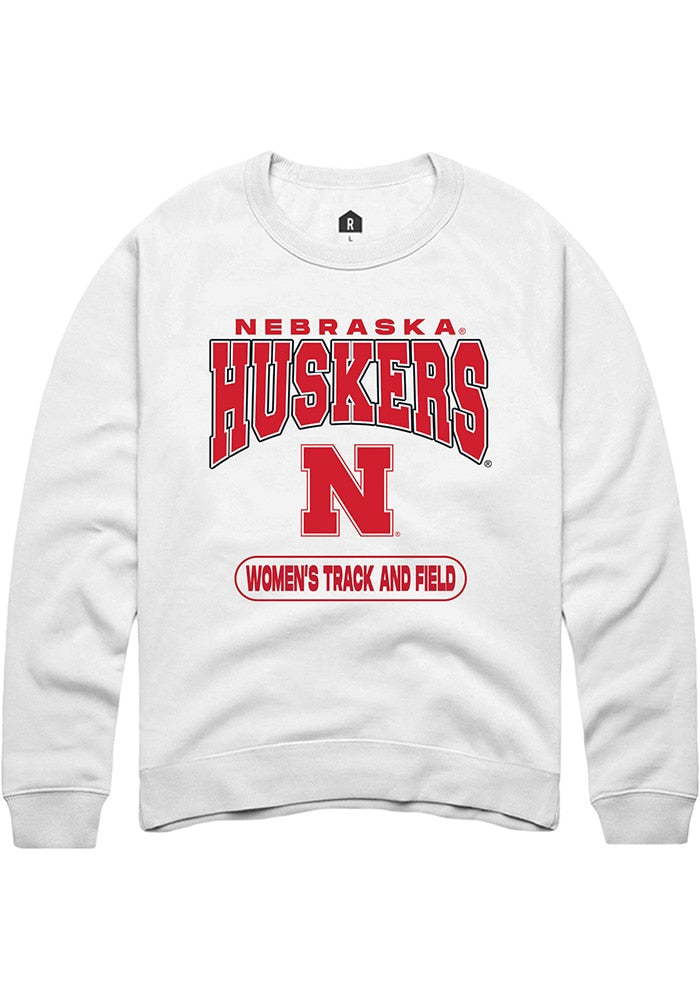Nebraska Cornhuskers Mens White Womens Track and Field Long Sleeve Crew Sweatshirt