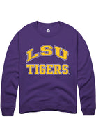 LSU Tigers Mens Purple Arch Stack Long Sleeve Crew Sweatshirt