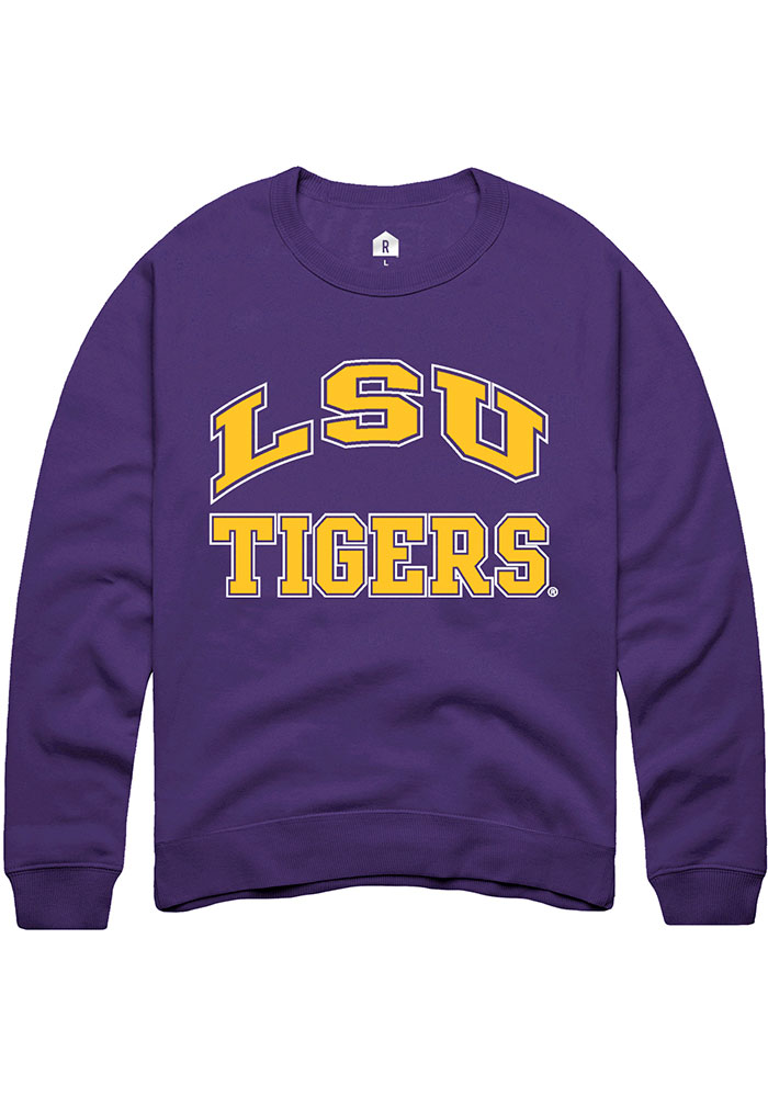LSU Tigers Mens Purple Arch Stack Long Sleeve Crew Sweatshirt