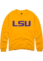 LSU Tigers Mens Gold Primary Logo Long Sleeve Crew Sweatshirt