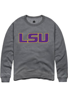 LSU Tigers Mens Grey Primary Logo Long Sleeve Crew Sweatshirt