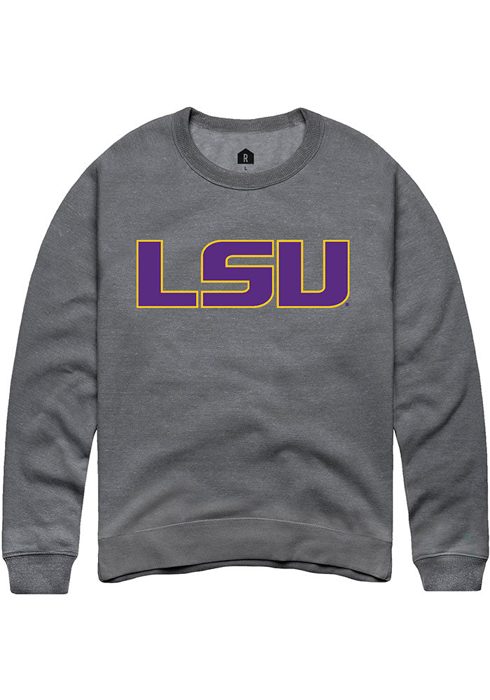 LSU Tigers Mens Grey Primary Logo Long Sleeve Crew Sweatshirt