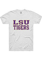 LSU Tigers White Straight Block Short Sleeve T-Shirt