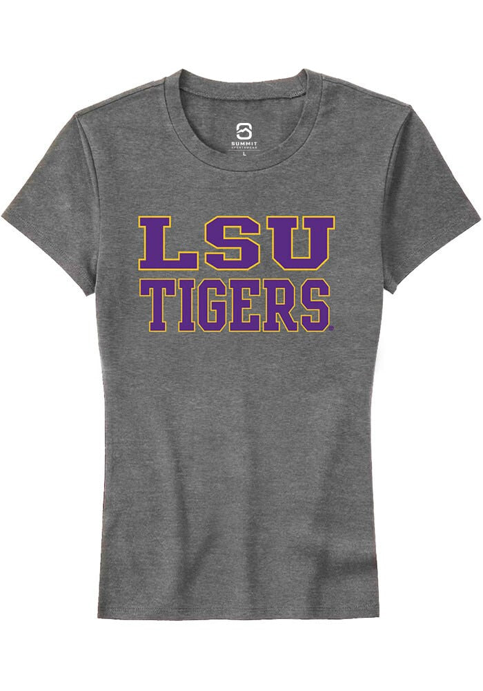 LSU Tigers Womens Grey Straight Block Short Sleeve T-Shirt