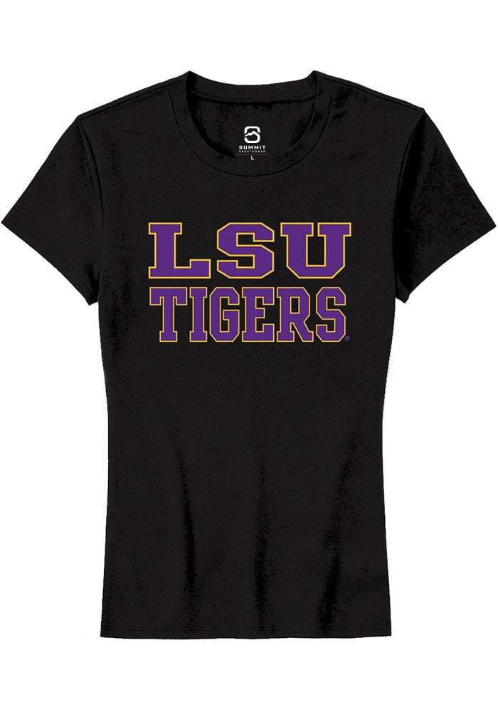 LSU Tigers Womens Black Straight Block Short Sleeve T-Shirt