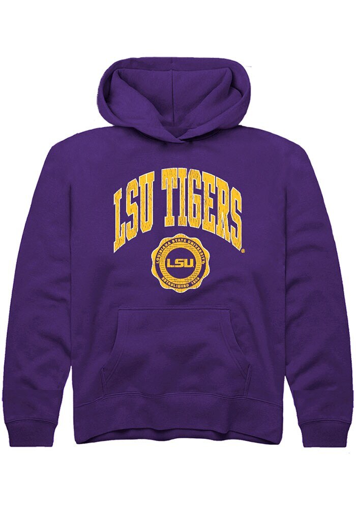 LSU Tigers Youth Purple Arch Seal Long Sleeve Hoodie