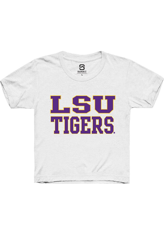 LSU Tigers Youth White Straight Block Short Sleeve T-Shirt