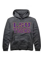LSU Tigers Youth Charcoal Straight Block Long Sleeve Hoodie
