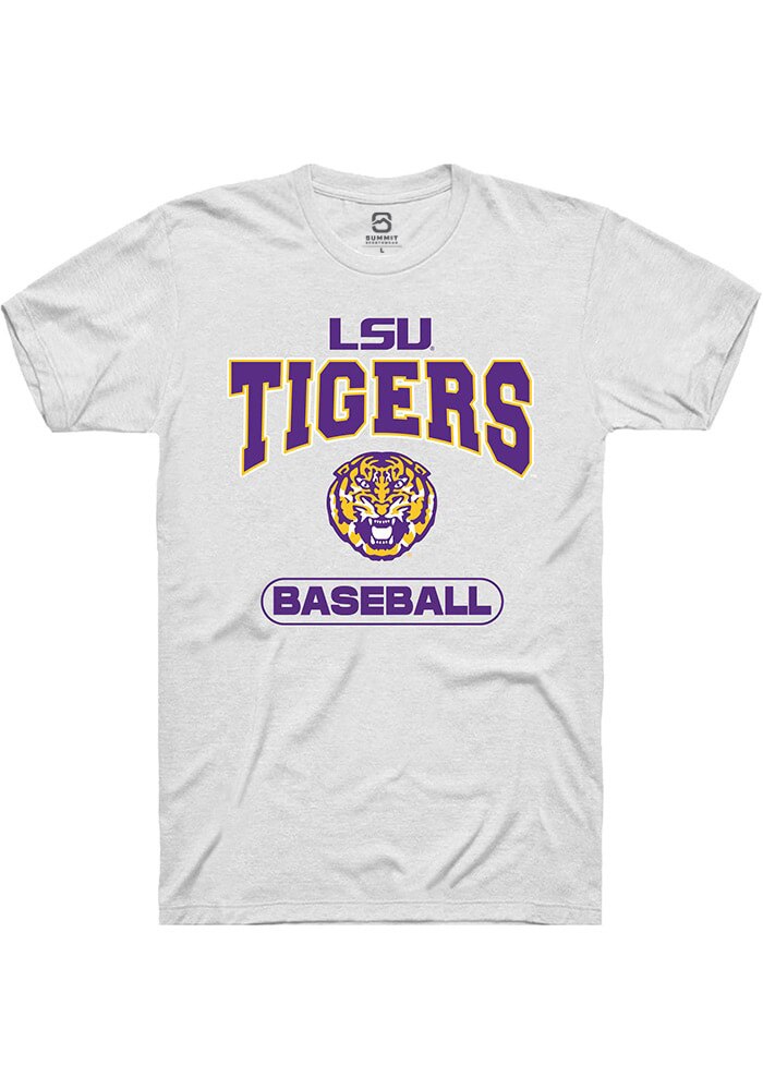 LSU Tigers White Wordmark Baseball Short Sleeve T-Shirt