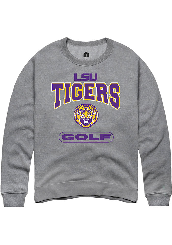 LSU Tigers Mens Grey Golf Long Sleeve Crew Sweatshirt