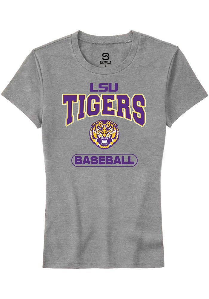 LSU Tigers Womens Grey Baseball Short Sleeve T-Shirt