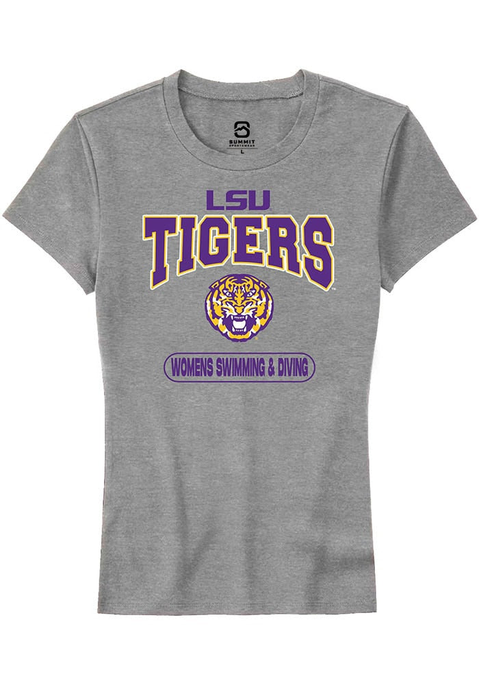LSU Tigers Womens Grey Womens Swimming & Diving Short Sleeve T-Shirt