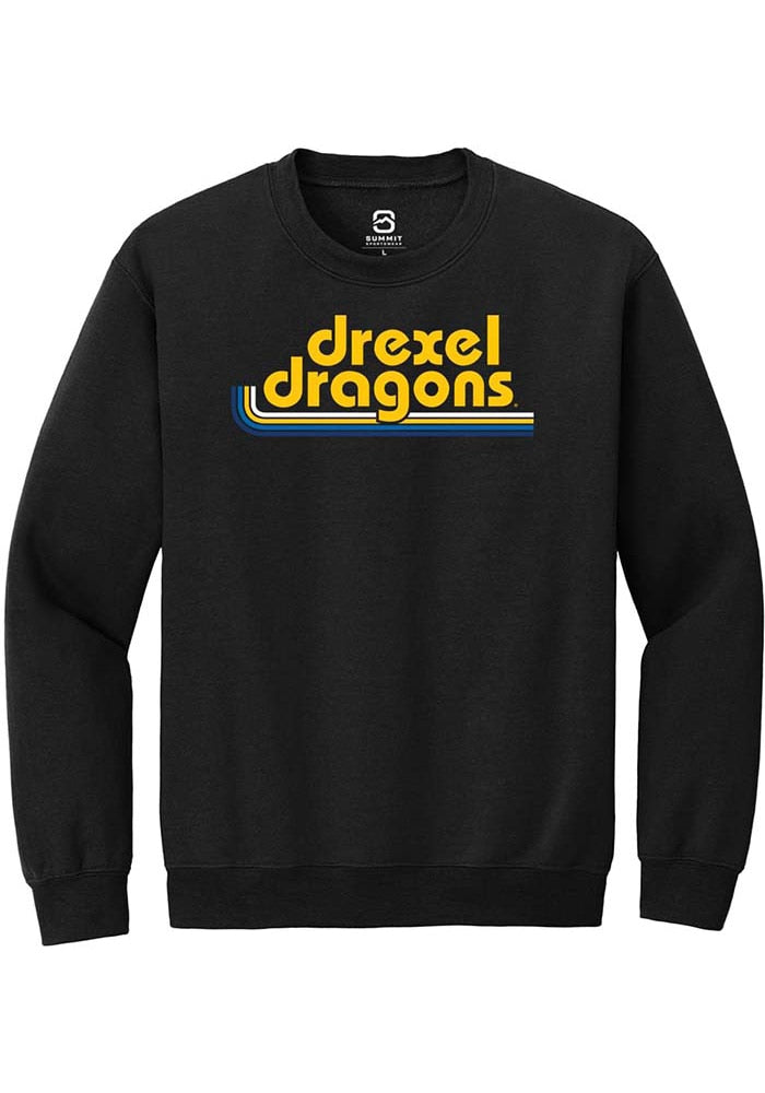 Drexel Dragons Mens Black Stripes Long Sleeve Crew Sweatshirt