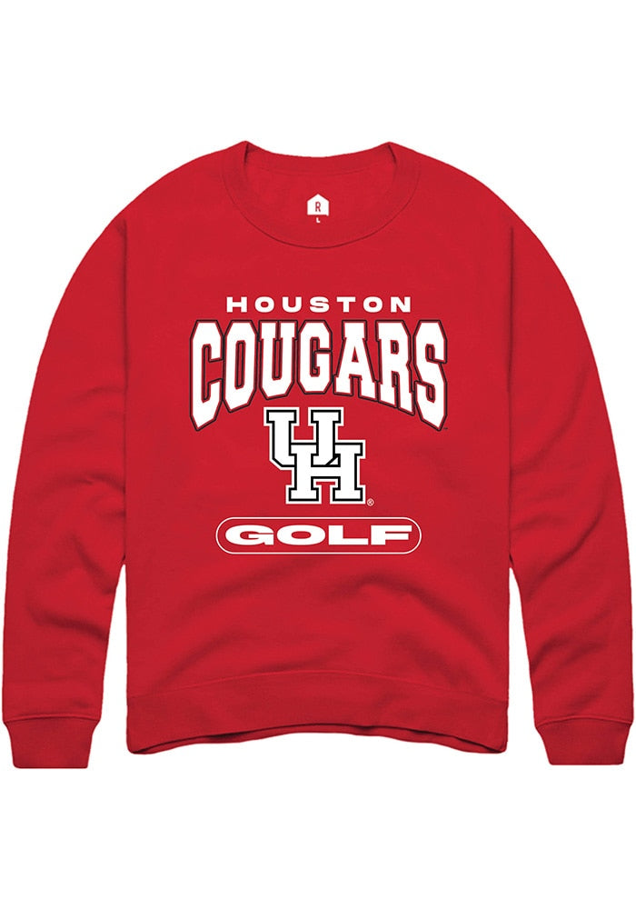 Houston Cougars Mens Red Golf Long Sleeve Crew Sweatshirt