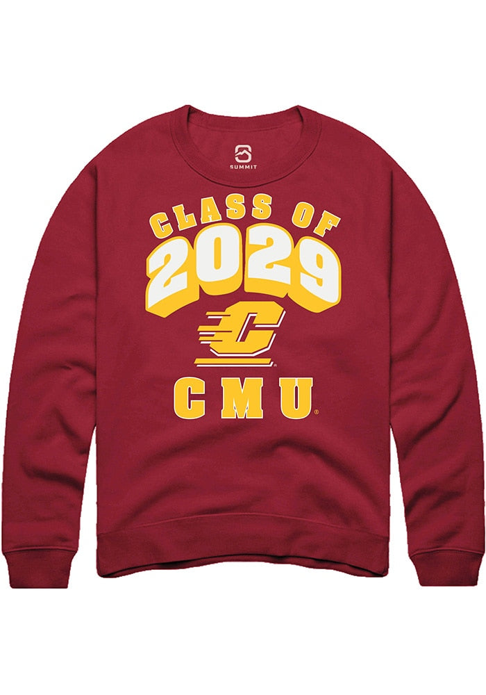 Central Michigan Chippewas Mens Maroon Class of 2029 Long Sleeve Crew Sweatshirt