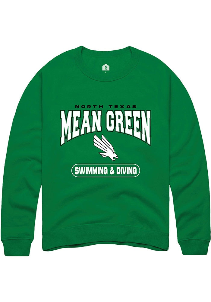 North Texas Mean Green Mens Kelly Green Swimming & Diving Long Sleeve Crew Sweatshirt