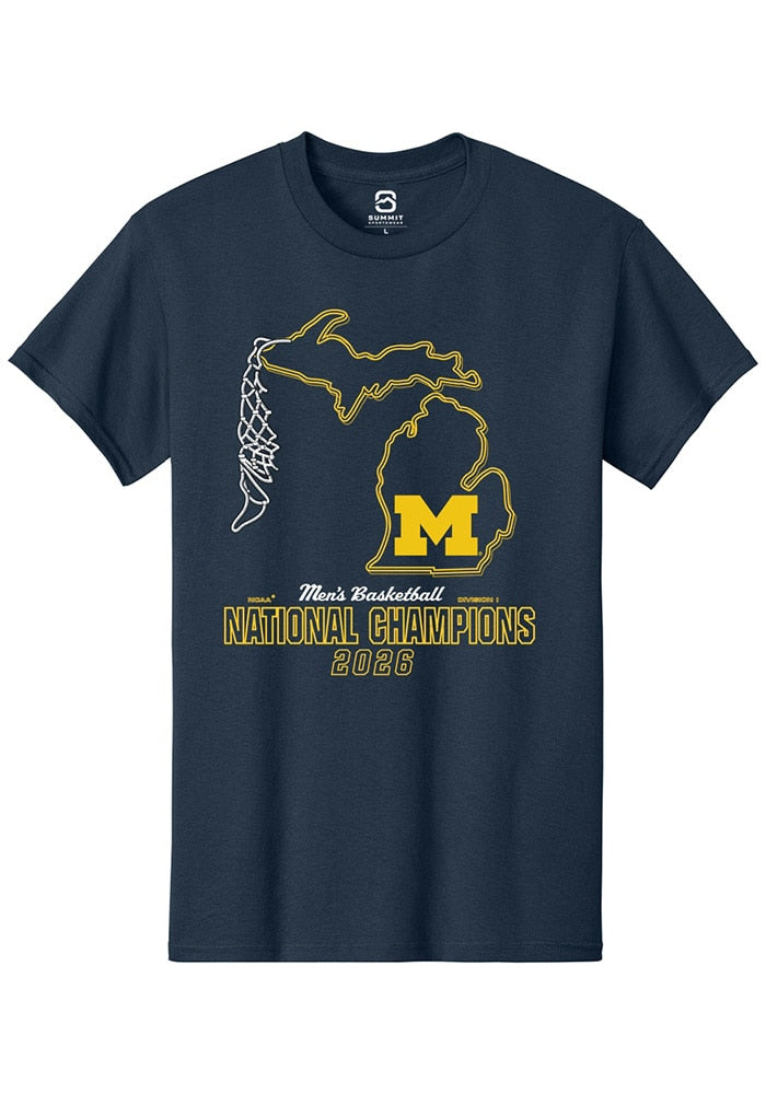 Michigan Wolverines Unisex Navy Mbb National Champs 2026 Net Short Sleeve T-Shirt