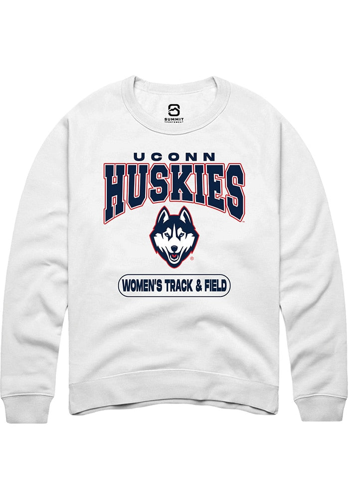 UConn Huskies Unisex Womens Track and Field White Crew Sweatshirt