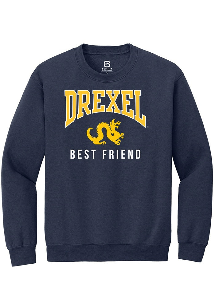 Drexel Dragons Mens Navy Blue Best Friend Long Sleeve Crew Sweatshirt