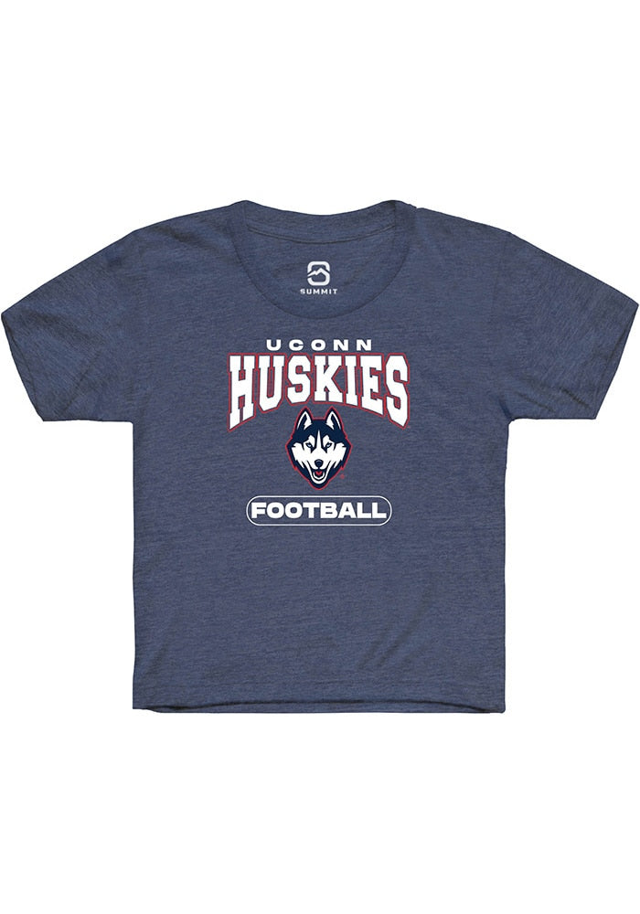 UConn Huskies Youth Football Heather Navy Short Sleeve T-Shirt