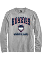 UConn Huskies Unisex Womens Ice Hockey Heather Grey Long Sleeve T-Shirt