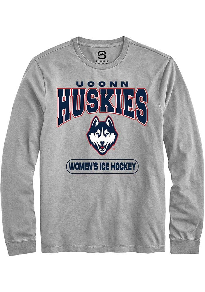 UConn Huskies Unisex Womens Ice Hockey Heather Grey Long Sleeve T-Shirt
