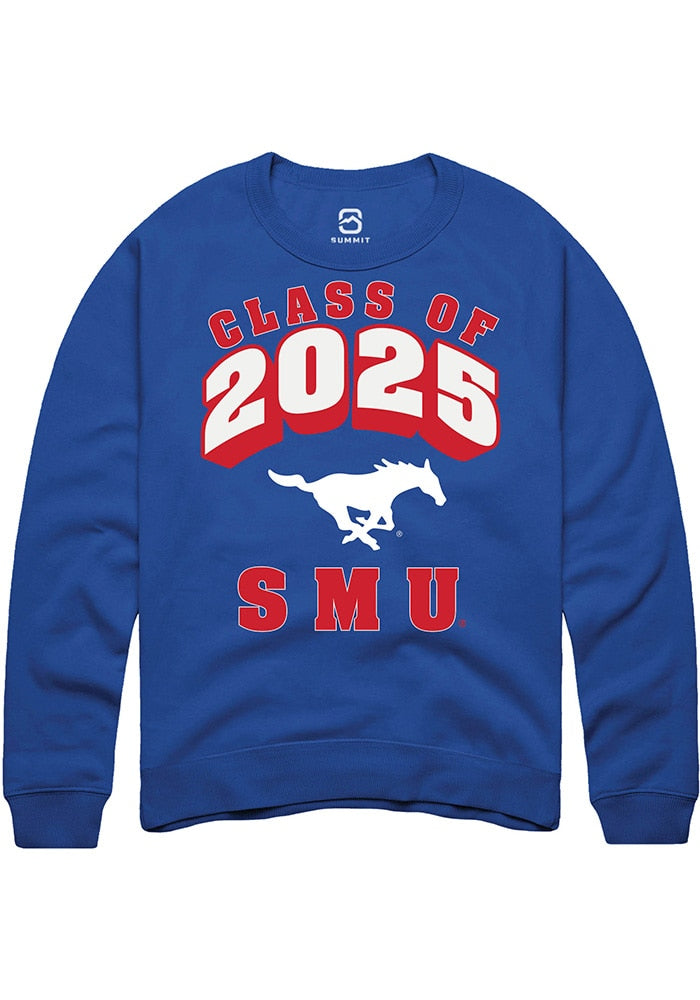 SMU Mustangs Mens Blue Class of 2025 Long Sleeve Crew Sweatshirt
