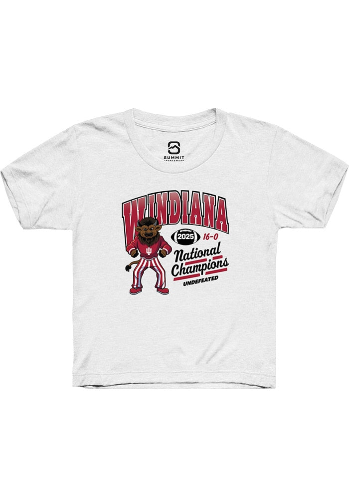 Indiana Hoosiers Youth White Windiana Arch 2025 National Champions Short Sleeve T-Shirt