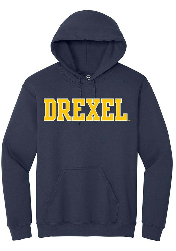 Drexel Dragons Mens Navy Blue Straight Block Long Sleeve Hoodie