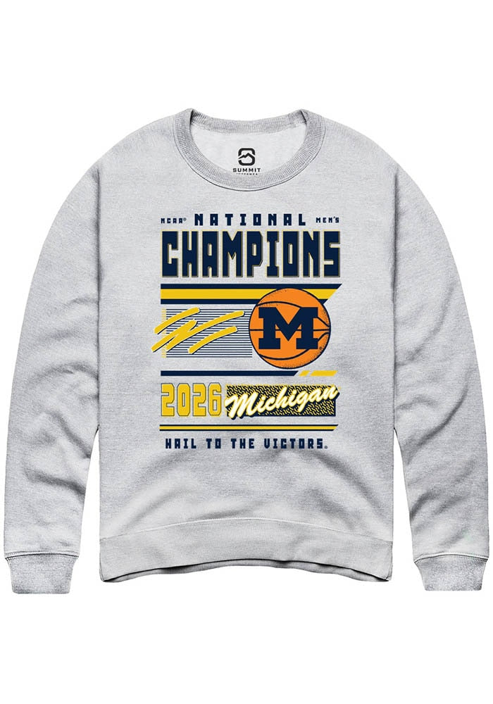 Michigan Wolverines Unisex Ash Mbb National Champs 2026 Magazine Crew Sweatshirt