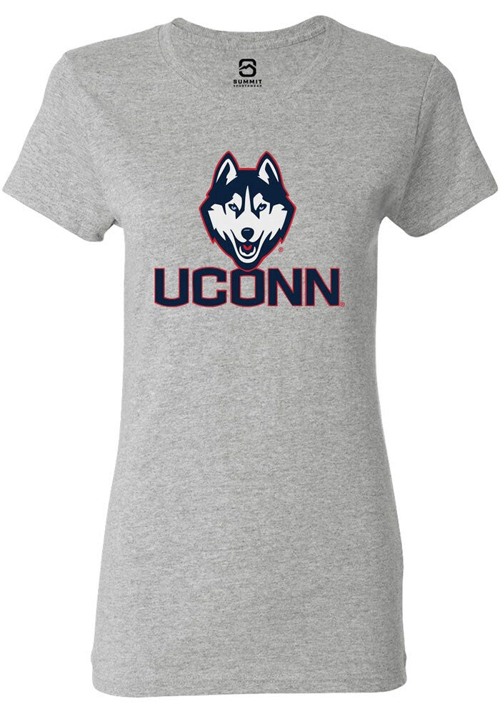 UConn Huskies Womens Primary Logo Heather Graphite Short Sleeve T-Shirt