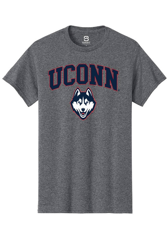 UConn Huskies Unisex Arch Logo Heather Grey Short Sleeve T-Shirt