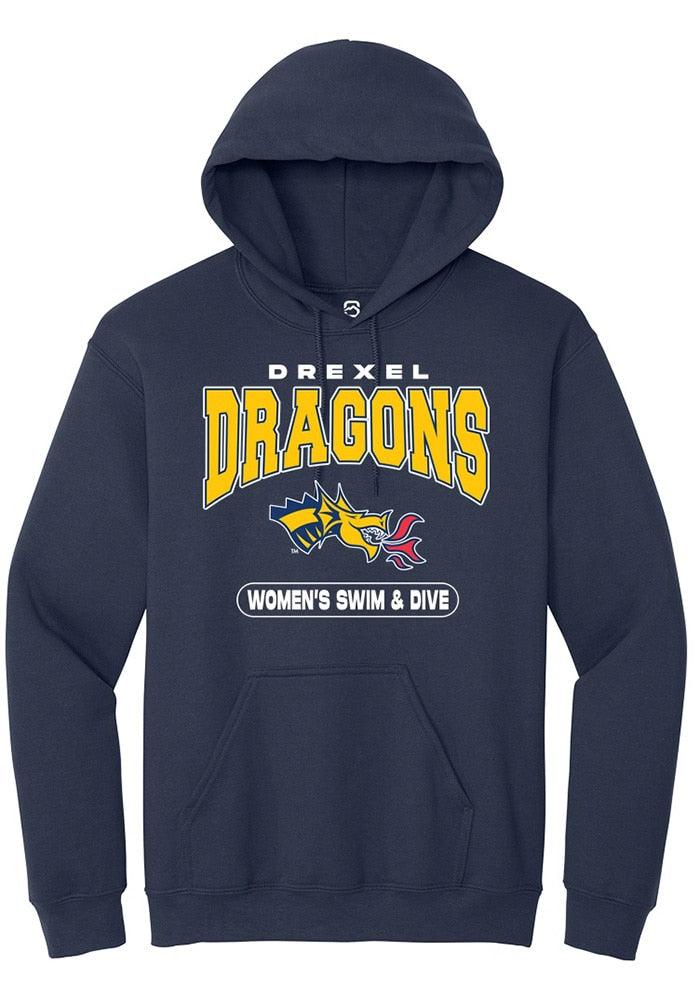 Drexel Dragons Mens Navy Blue Womens Swim and Dive Long Sleeve Hoodie