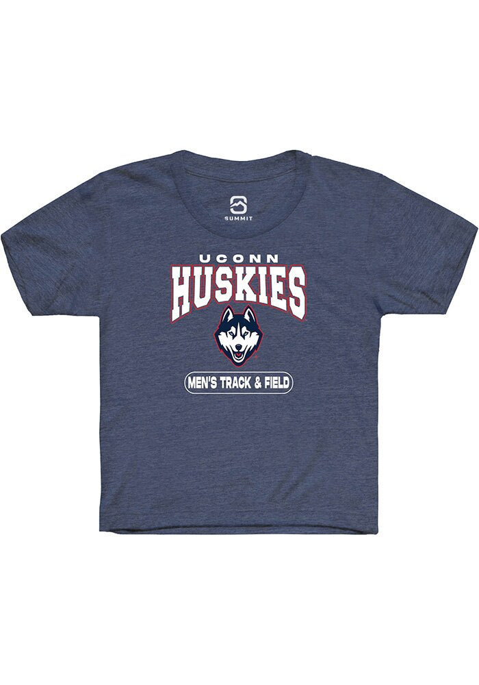 UConn Huskies Youth Mens Track & Field Heather Navy Short Sleeve T-Shirt