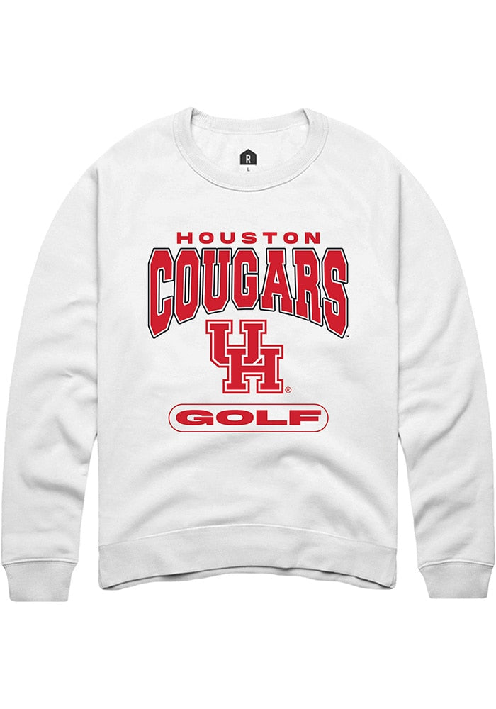 Houston Cougars Mens White Golf Long Sleeve Crew Sweatshirt