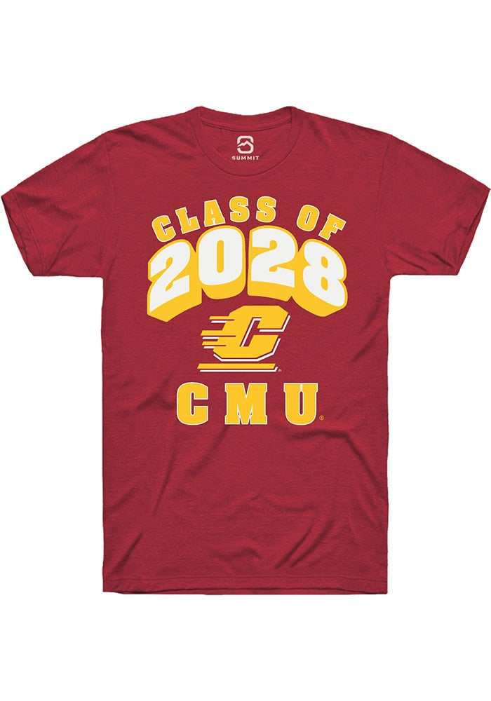 Central Michigan Chippewas Maroon Class of 2028 Short Sleeve T-Shirt