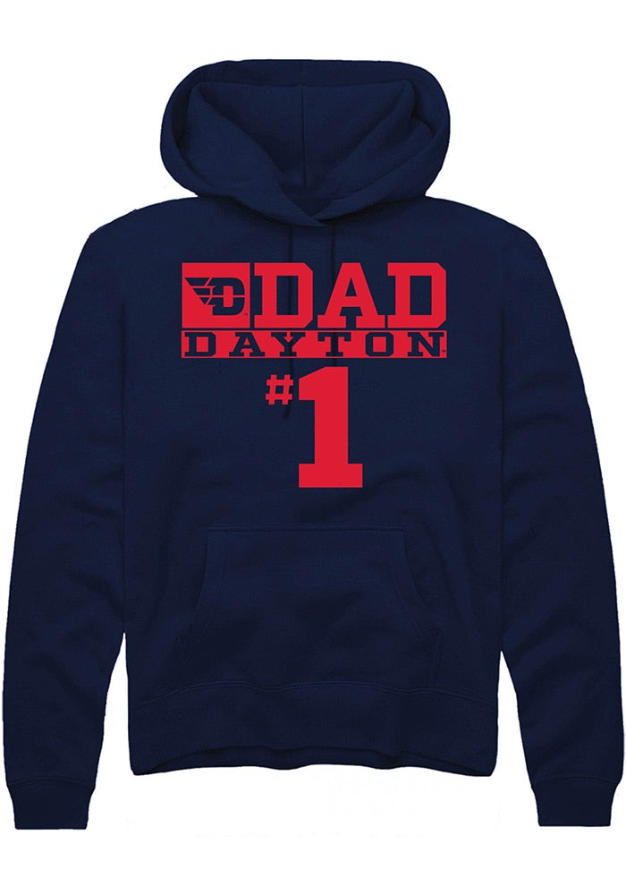 Dayton Flyers Mens Navy Blue No 1 Dad Long Sleeve Hoodie