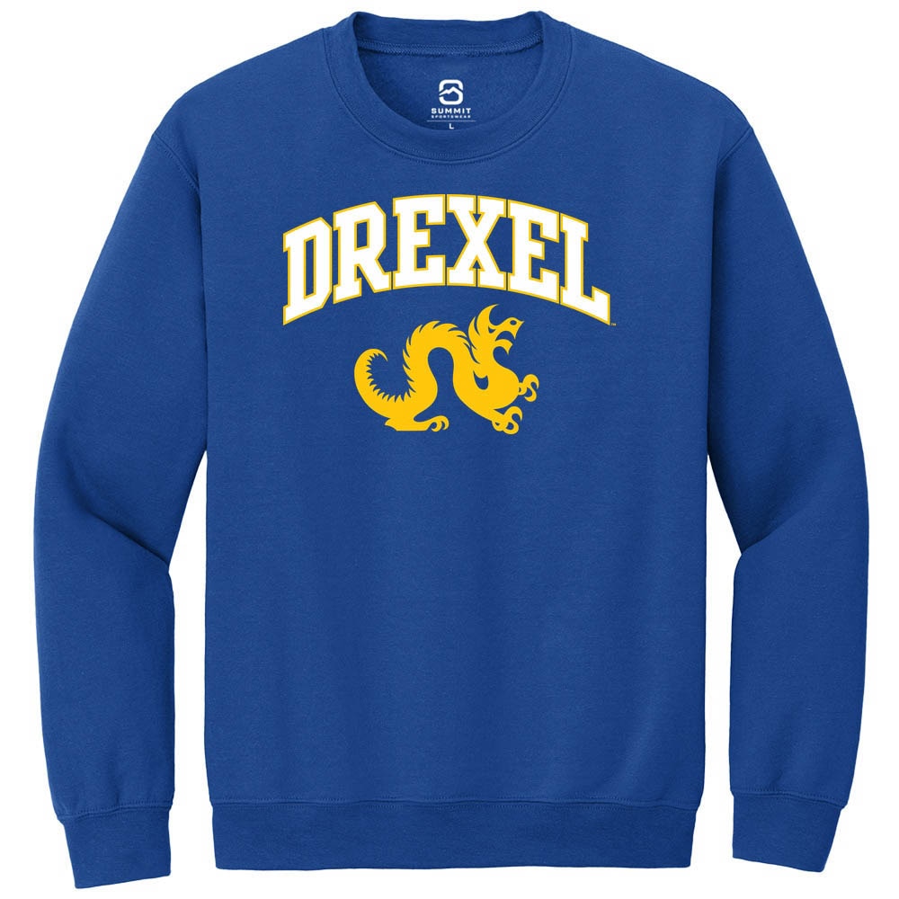 Drexel Dragons Mens Blue Arch Logo Long Sleeve Crew Sweatshirt