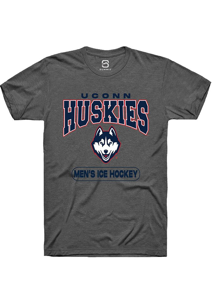 Uconn Huskies Unisex Dark Heather Mens Ice Hockey Short Sleeve T-Shirt