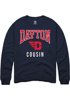 Dayton Flyers Mens Navy Blue Cousin Long Sleeve Crew Sweatshirt