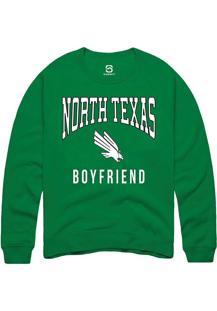North Texas Mean Green Mens Kelly Green Boyfriend Long Sleeve Crew Sweatshirt