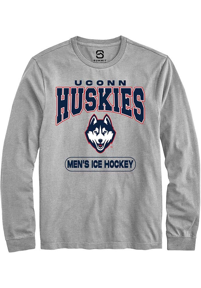 UConn Huskies Unisex Mens Ice Hockey Heather Grey Long Sleeve T-Shirt