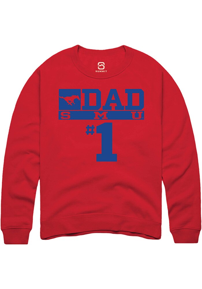 SMU Mustangs Mens Red No 1 Dad Long Sleeve Crew Sweatshirt