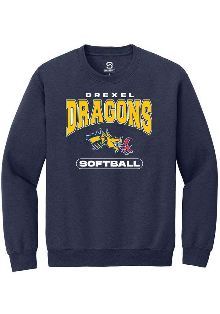 Drexel Dragons Mens Navy Blue Softball Long Sleeve Crew Sweatshirt