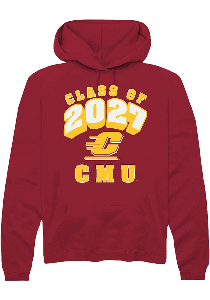 Central Michigan Chippewas Mens Maroon Class of 2027 Long Sleeve Hoodie