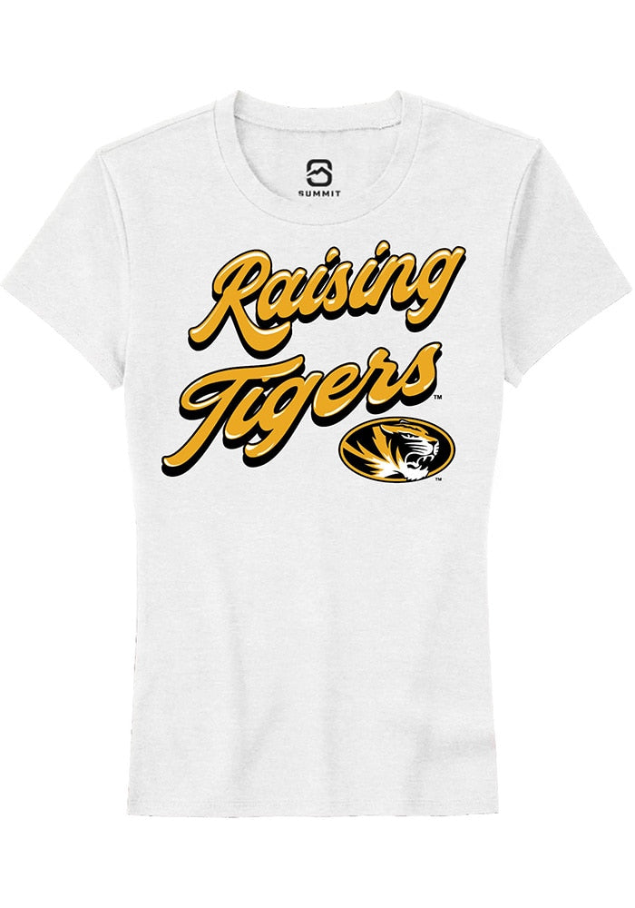 Missouri Tigers Womens White RAISING MASCOTS Short Sleeve T-Shirt