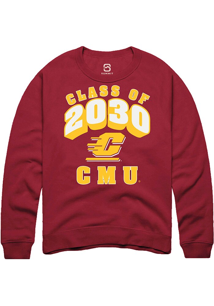 Central Michigan Chippewas Mens Maroon Class of 2030 Long Sleeve Crew Sweatshirt