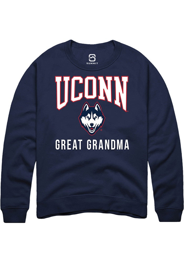 UConn Huskies Unisex Great Grandma Navy Crew Sweatshirt