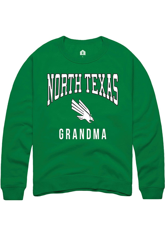 North Texas Mean Green Mens Kelly Green Grandma Long Sleeve Crew Sweatshirt