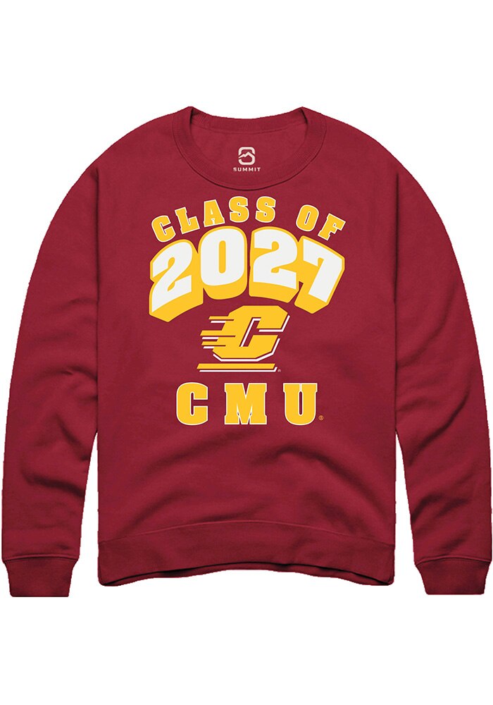 Central Michigan Chippewas Mens Maroon Class of 2027 Long Sleeve Crew Sweatshirt